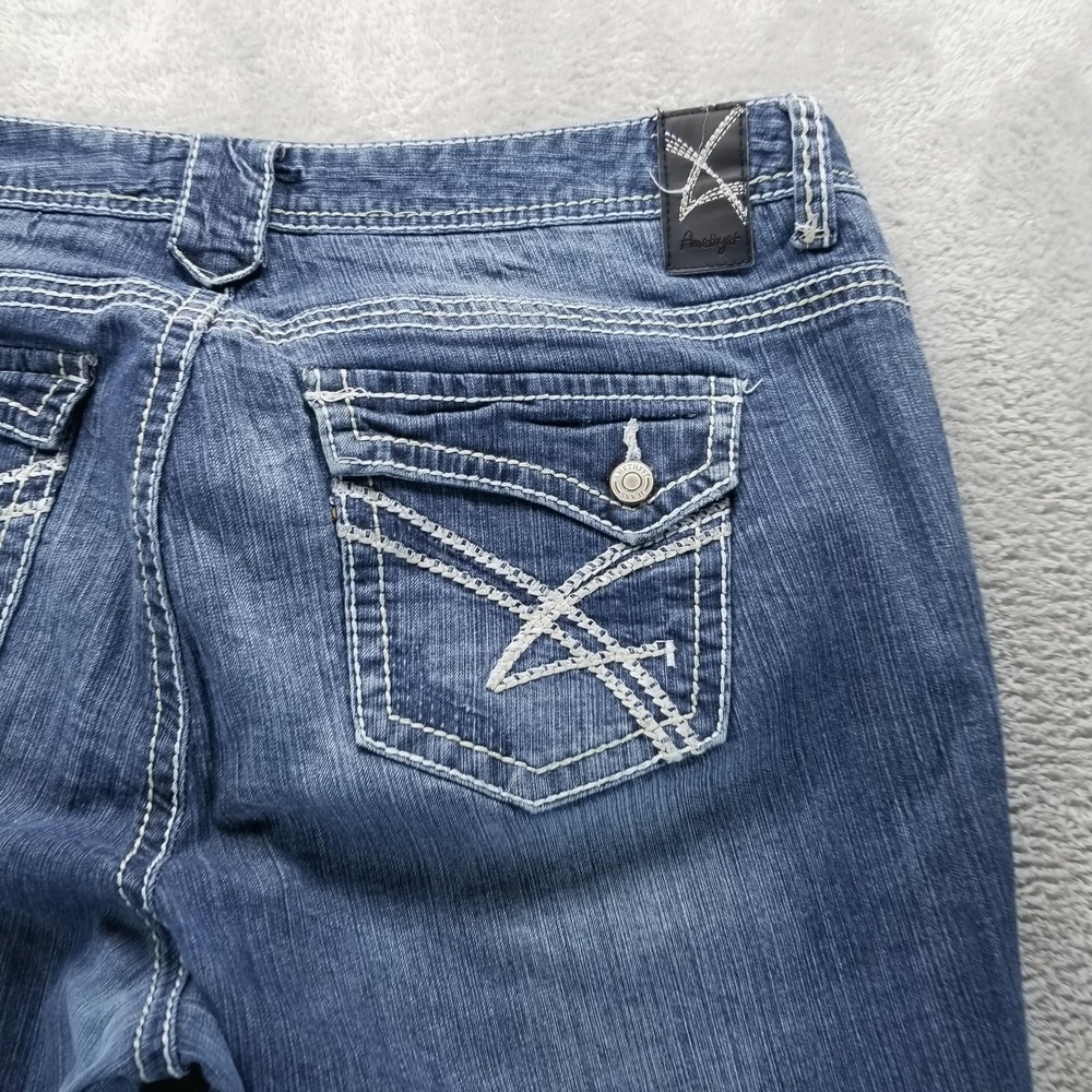 Amethyst Jeans Womes 16 Blue Straight Low Rise Embroidered Flap Pockets - Picture 3 of 10